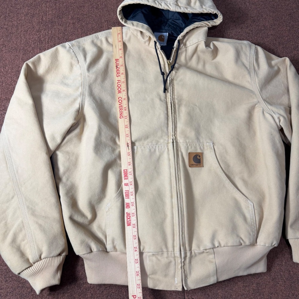 A+ Tan Carhartt J131 Sand Duck Canvas Active Jacket Quilted Lined Hooded Mens XL - Picture 2 of 7